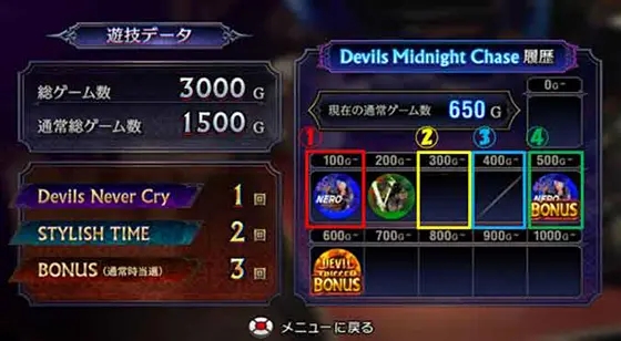 スマスロ デビル メイ クライ5 スタイリッシュトライブの履歴画面