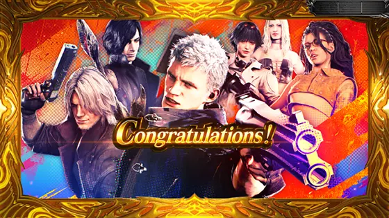スマスロ デビル メイ クライ5 スタイリッシュトライブのDMCボーナス終了画面（全員集合）