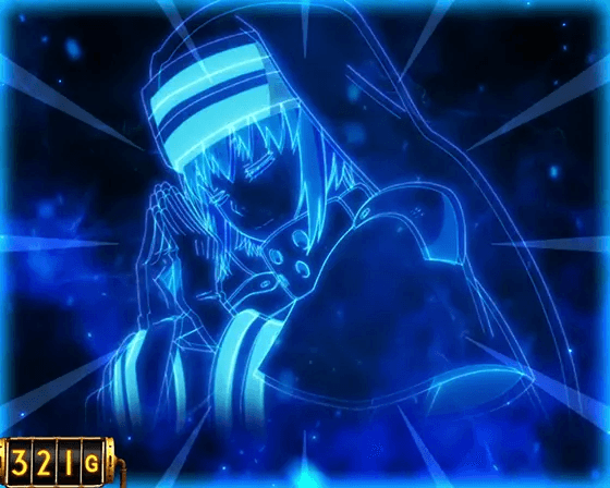 Lパチスロ 炎炎ノ消防隊の前兆中オーラ色「青」