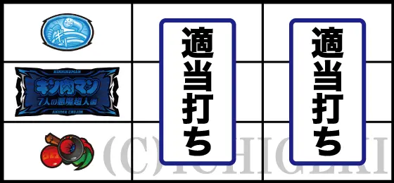 スマスロキン肉マン～7人の悪魔超人編～のチェリー停止時の打ち方手順(残りリール適当打ちでOK)