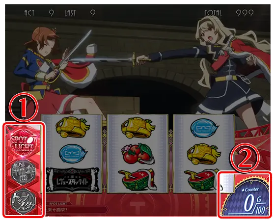 L少女☆歌劇 レヴュースタァライト -The SLOT-のAT中のインターフェースの画像
