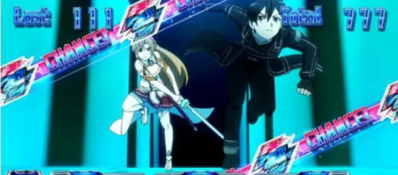 スロット ソードアート・オンラインのスイッチ目高確率の帯出現時の画面