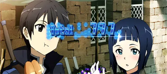 スロット ソードアート・オンラインのAT終了画面(キリト/サチ)