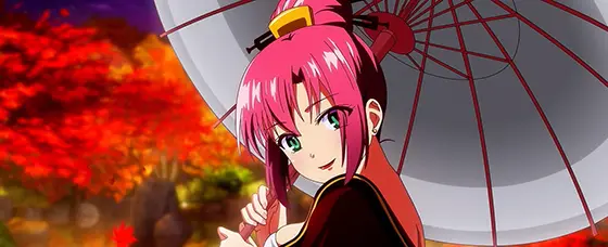 スマスロスーパーブラックジャックのジャパンステージ（傘を差したリオ「うふふ」）