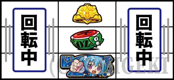 LBパチスロ1000ちゃんAの中押し中段1000ちゃん停止（スイカ揃い）