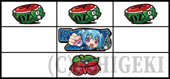 LBパチスロ1000ちゃんAの中押し中段1000ちゃん停止（スイカ揃い）