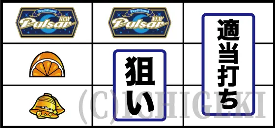 スマスロニューパルサーBTの停止型（パルサー図柄/オレンジ/ベル）