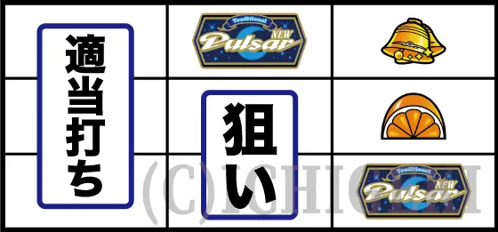 スマスロニューパルサーBTの停止型右リール（ベル/オレンジ右/パルサー図柄）