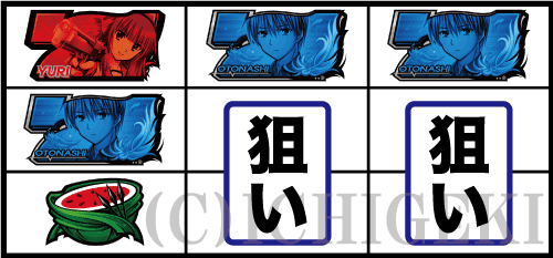 パチスロAngel Beats!の青7中段停止時は各リール青7狙い時の画像