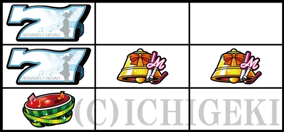 アオハル♪操 Ａ－ＬＩＶＥのリーチ目「中リール3連7図柄停止」