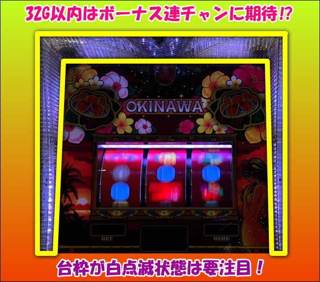 チバリヨ-25の台枠フラッシュ状態(32G連チャンゾーン)