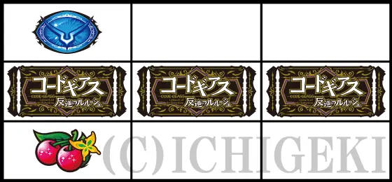 パチスロコードギアス 反逆のルルーシュ3 C.C.&Kallen ver.のリーチ目「中段BAR揃い」