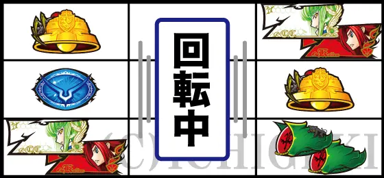 パチスロコードギアス 反逆のルルーシュ3 C.C.&Kallen ver.のリーチ目「7図柄対角停止」