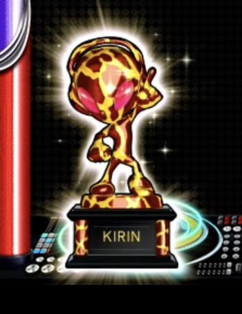 パチスロディスクアップ2のサミートロフィー「キリン」出現時の画像