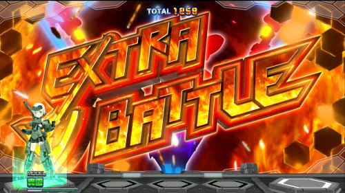 パチスロ フレームアームズ・ガールのスペシャルバトル「EXTRA BATTLE」突入画面