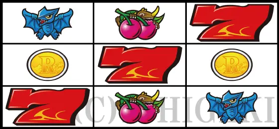 パチスロ ガメラ2のリーチ目リプレイBの停止型(左1st赤7狙い時)