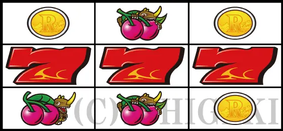 パチスロ ガメラ2のリーチ目リプレイBの停止型(右1st赤7狙い時)