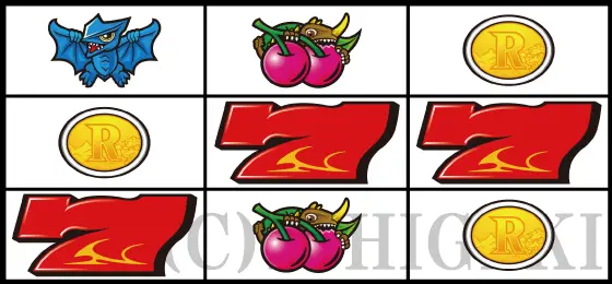 パチスロ ガメラ2のリーチ目リプレイAの停止型(左1st赤7狙い時)