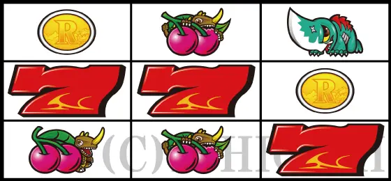 パチスロ ガメラ2のリーチ目リプレイEの停止型(左1st赤7狙い時)