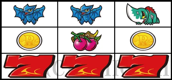 パチスロ ガメラ2の特殊バトル目Cの停止型(右1st赤7狙い時)