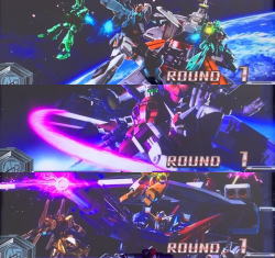 カードバトルパチスロ ガンダム クロスオーバーの開始画面複数機画面