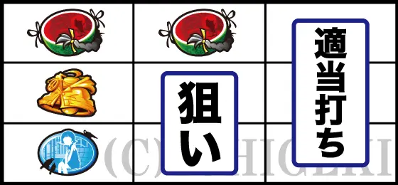 パチスロ傷物語 -始マリノ刻-のスイカ停止時の打ち方手順(中リール「BAR」を目安)