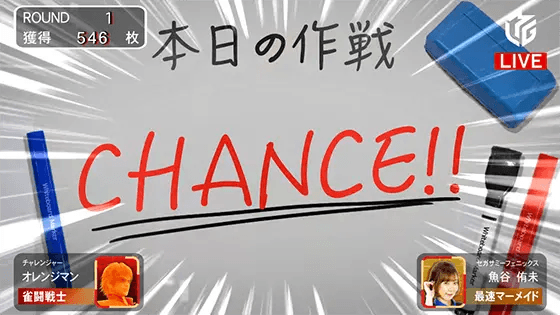 麻雀格闘倶楽部 覚醒の究極Mリーグ中の演出「本日の作戦が赤文字」