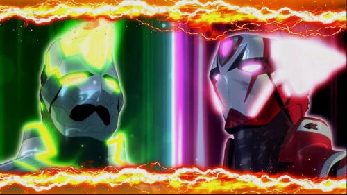 パチスロ TIGER ＆ BUNNY SPのライジングチャンスバトルパート画面