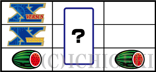 バーサスリヴァイズの左リール「3連X図柄」付近のリーチ目