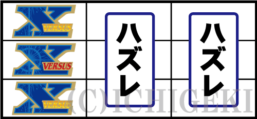 バーサスリヴァイズの3連X図柄が停止したハズレ目の停止型