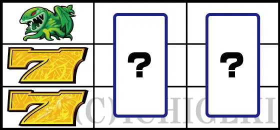 ワードオブライツⅡのリーチ目「左リール中下段黄7停止+小役ハズレ」