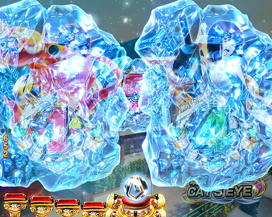 パチンコeキャッツ・アイの図柄アクション予告(氷)