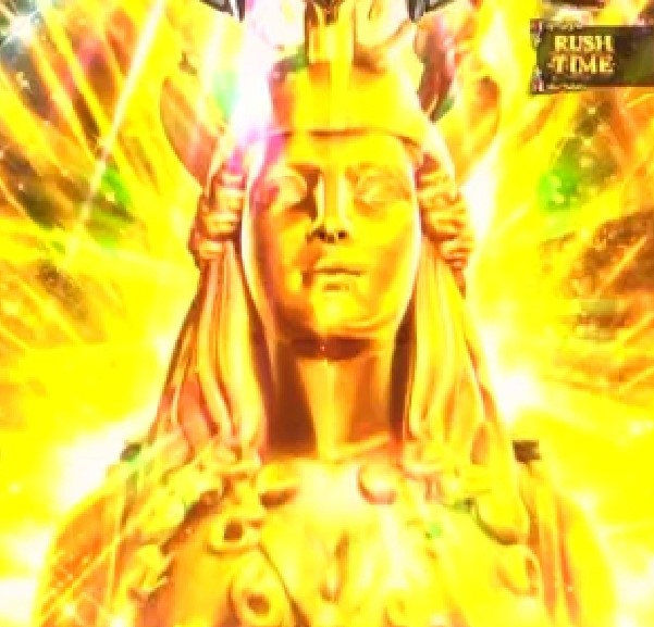 パチンコe聖闘士星矢 超流星CliMAX349のアテナ像ロングアクション発生画像