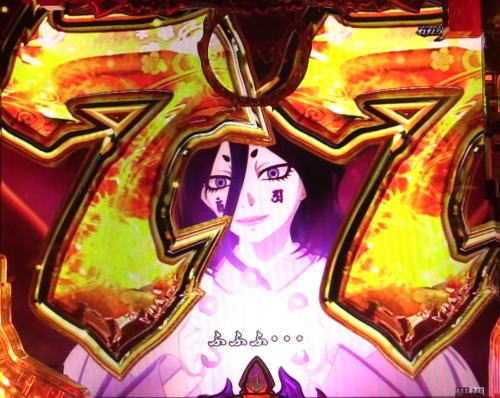 パチンコPバジリスク ～桜花忍法帖～の桜花バトル7図柄テンパイ画像