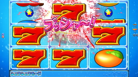 パチンコPフィーバーパワフルごらくver.の図柄停止時枠からブッシャー滑り画像