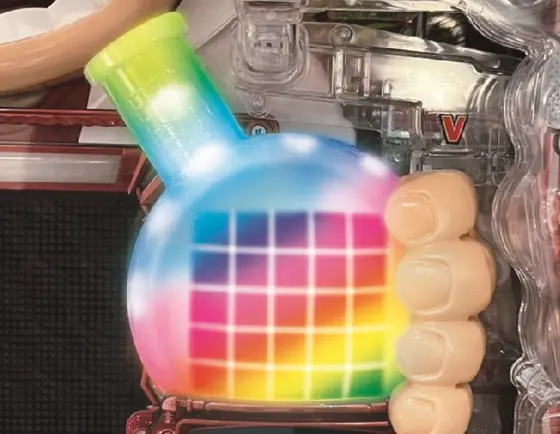パチンコPファンキードクター 天使ver.のフラスコレインボー発光