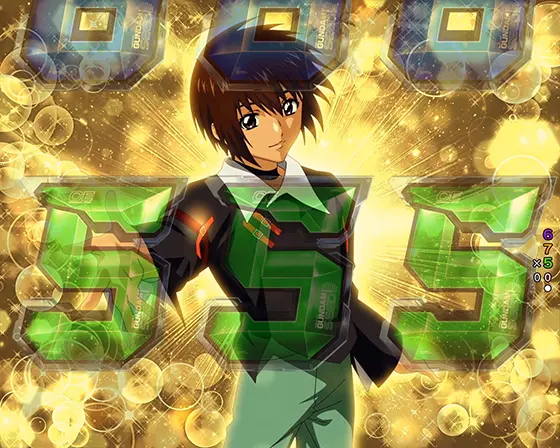 パチンコPフィーバー機動戦士ガンダムSEEDの図柄昇格演出(裏ボタン)