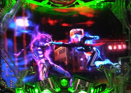 パチンコぱちんこ 仮面ライダー 闇のライダーver.の闇ライダーSPSPリーチ中の画面
