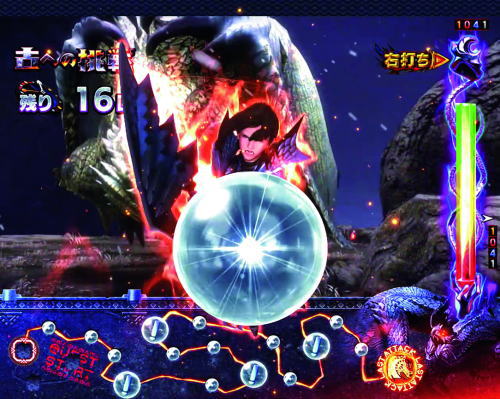 パチンコPモンスターハンター ダブルクロスのアクション玉攻撃予告