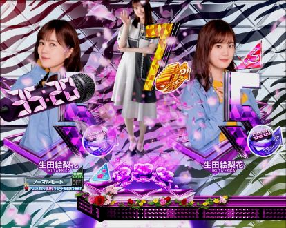 パチンコぱちんこ 乃木坂46 トレジャースペックのリーチ後シャッターゼブラ柄注目画像