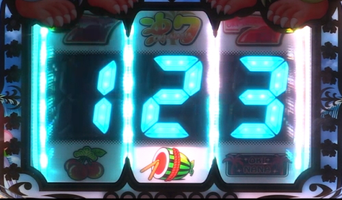 パチンコP沖7し～さ～ば～じょんのチャンス目停止画像
