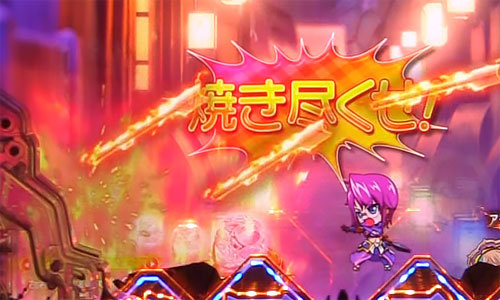 パチンコP戦国乙女 LEGEND BATTLE 99ver.の保留変化予告:ミニキャラのアクション