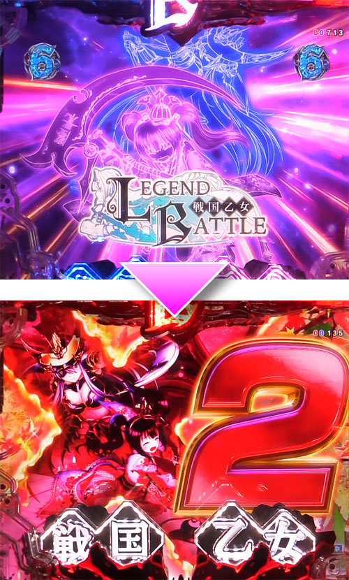 パチンコP戦国乙女 LEGEND BATTLE 99ver.の乙女連続演出