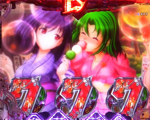 パチンコPA戦国乙女レジェンドバトル ときめき89バージョンの萌えカットイン全回転リーチ:モトナリ&モトチカ