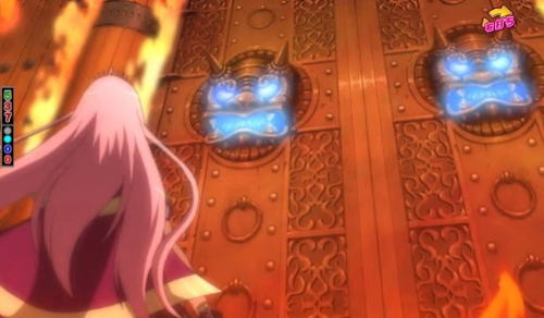 パチンコぱちんこ戦国コレクションの城門に青い炎画像