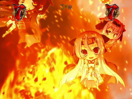 パチンコP戦国†恋姫 Vチャージverのミニキャラハリケーン予告