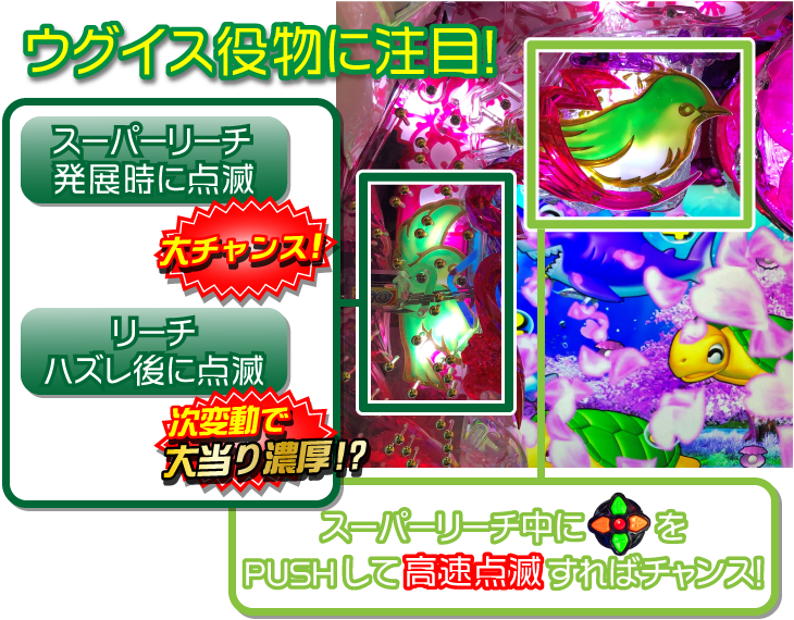 パチンコPスーパー海物語 IN 沖縄5 桜ver.199のウグイス役物の画像