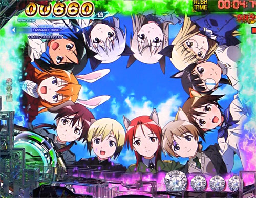 パチンコPストライクウィッチーズ2のキャラカットイン予告:全員集合パターン