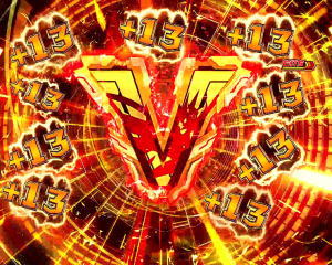 Pフィーバー戦姫絶唱シンフォギア2 1/77ver.のV入賞時のエフェクト色　赤