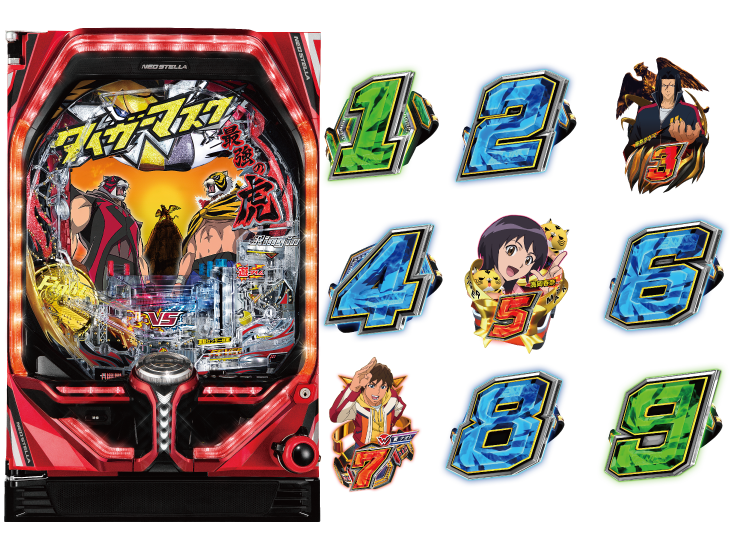 PフィーバータイガーマスクWの筐体と図柄画像、パチンコ、リーチ演出､ボーダー、スペック、期待値、ST確変、時短、止め打ち、オーバー入賞